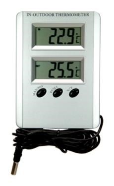 Teplomer el. vonkajší a izbový, chladničkový -50 až +70, strieborný, 130 x 70 mm