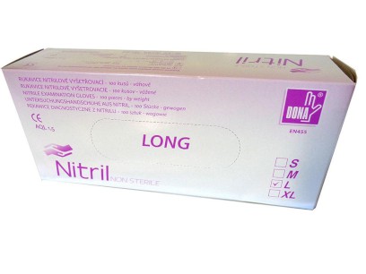 Rukavice vyšetrovacie nesterilné nitrilové modré predĺžené M/100ks