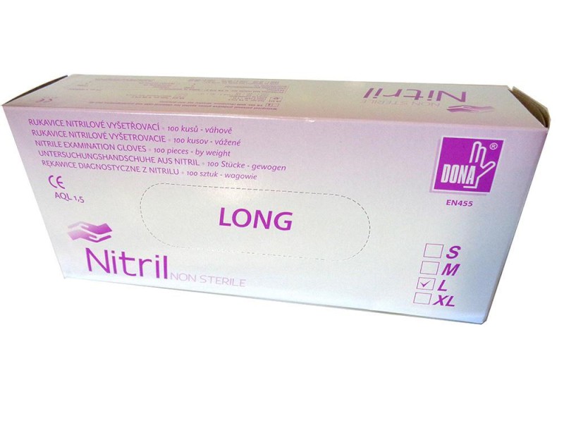 Rukavice vyšetrovacie nesterilné nitrilové modré predĺžené M/100ks