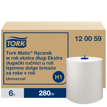 Tork Matic H1 papierove utierky kotuc extra dlhy front a balenie