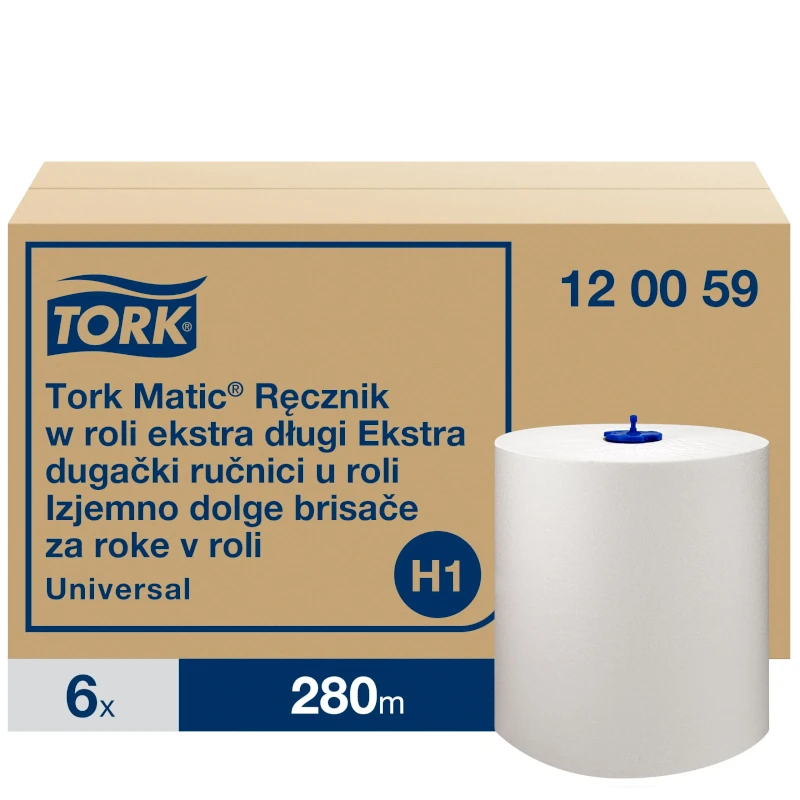 Tork Matic H1 papierove utierky kotuc extra dlhy front a balenie