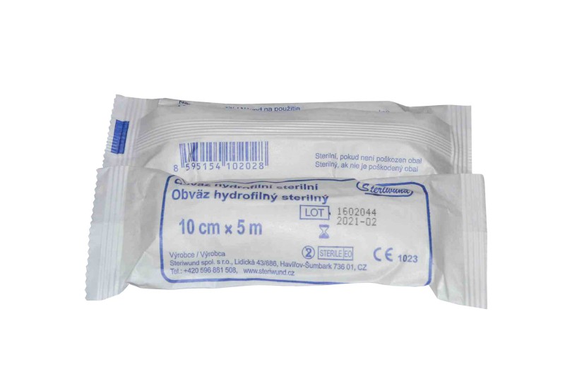 Obväz pletený sterilný 10 cm x 5 m/1 ks