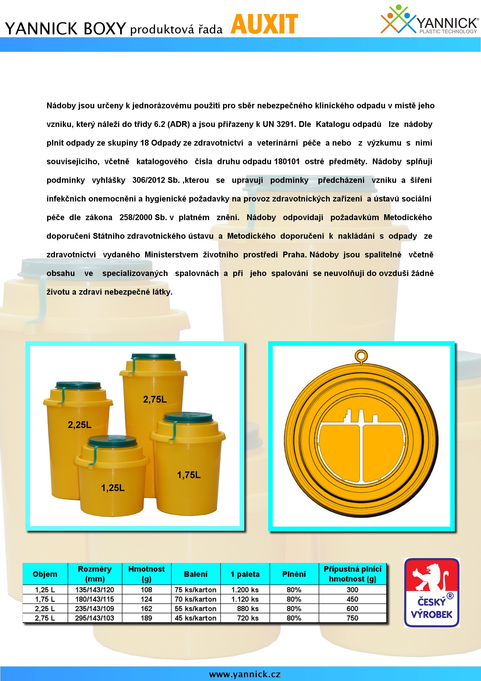 Nádoba na kontaminovaný odpad Auxit 2,75 l (s ADR)